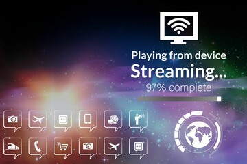Poster - Various computer icons with progress bar on device screen