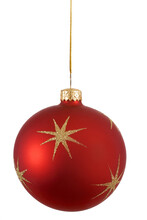 Red Christmas Ball Or Bauble With Gold Stars Pattern Isolated