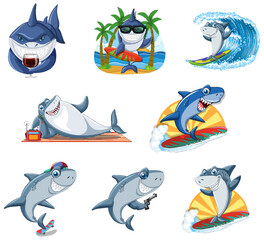 Sticker - Different sharks in summer beach