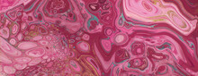 Paint Swirls In Beautiful Pink And Magenta Colors, With Gold Powder. Abstract Design Banner.