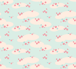 Japanese Sweet Cherry Blossom Motif Vector Seamless Pattern