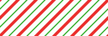 Christmas Candy Cane Striped Seamless Pattern. Christmas Candycane Background With Red And Green Stripes. Peppermint Caramel Diagonal Print. Xmas Traditional Wrapping Texture. Vector Illustration.