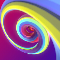 Poster - Abstract helix shape with neon stripes. Modern optical illusion. 3d rendering digital illustration
