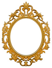 Blank Wooden Golden Baroque Frame - Concept With Central Copy Space