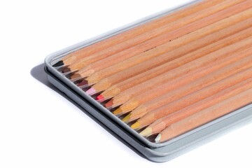 Set of colorful wooden pencils isolated on a white background - back to school