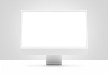 Aufkleber - PARIS - France - April 28, 2022: Newly released Apple Imac 24 inch desktop computer, silver color, front view- 3d realistic rendering 4.5K Retina display screen mockup on grey