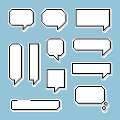 Fototapete - collection set of retro game 8 bit line pixel speech bubble balloon black and white color with shado