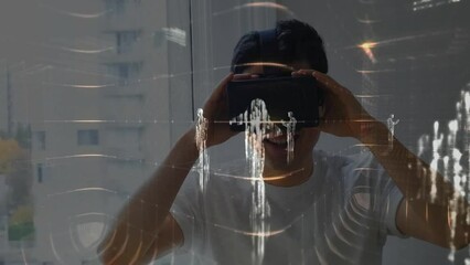 Poster - Boy with virtual reality headset with data