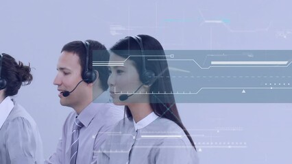 Poster - Animation of data processing over diverse business people using phone headsets