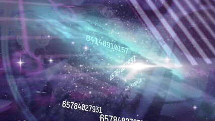 Poster - Animation of changing numbers and data processing over close up of person typing on keyboard