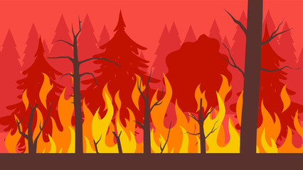 Canvas Print - Forest fire, illustration, vector, cartoon