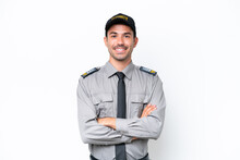 Young Safeguard Man Over Isolated White Background Keeping The Arms Crossed In Frontal Position