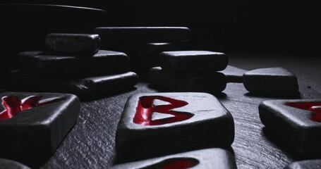 Poster - Divination by dark Celtic rune stones. Parallax effect