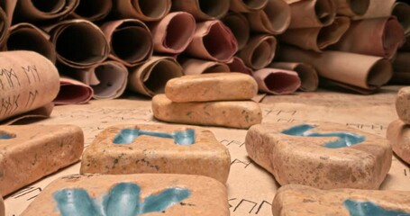 Poster - Closeup of divination by stones based on futhark alphabet.