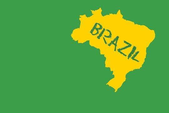 Yellow brazil outline on green with text