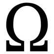 Símbolo final. Icono aislado con letra omega del alfabeto griego