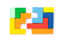 Different Multicolored Wooden Blocks On A White Background.