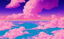 Abstract Of Cloud And Sky Natural Background In Retrowave City Pop Style, Modern Cyberpunk, 3d Rendering