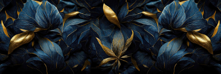 Canvas Print - Luxurious golden, dark floral background. Flower design for wallpaper for prints, covers. 3d artwork