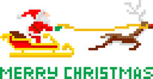 Pixel Art Christmas Santa And Sled