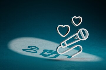 Fototapete - Beautiful abstract illustrations Microphone with heart symbol icon on a dark blue background. 3d rendering illustration. Wedding day.