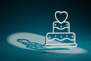Poster - Beautiful abstract illustrations Wedding Cake with heart symbol icon on a dark blue background. 3d rendering illustration. Wedding day.