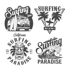 Wall Mural - Different surfing badges and emblems isolated on white background.