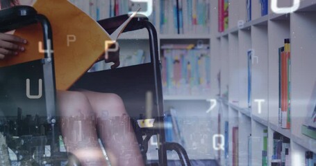 Poster - Animation of data processing over disabled biracial girl sitting in wheelchair