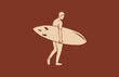 Hand Drawn Man carrying a surfboard Vintage Style Vector