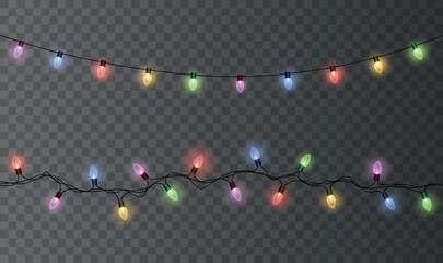 Wall Mural - vector shiny set of seamless light garlands - christmas decoration element on transparent background