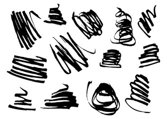 Wall Mural - vector set of expressive artistic grungy hand drawn lines, smears, waves, brush strokes. black hand-