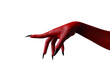 Scary female monster hands halloween character red color isolated on white background.