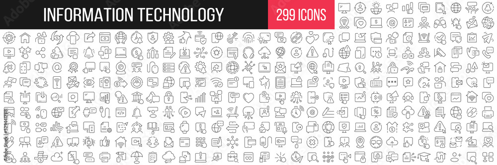 Information technology linear icons collection. Big set of 299 thin ...