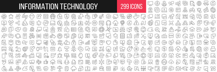 Aufkleber - Information technology linear icons collection. Big set of 299 thin line icons in black. Vector illustration
