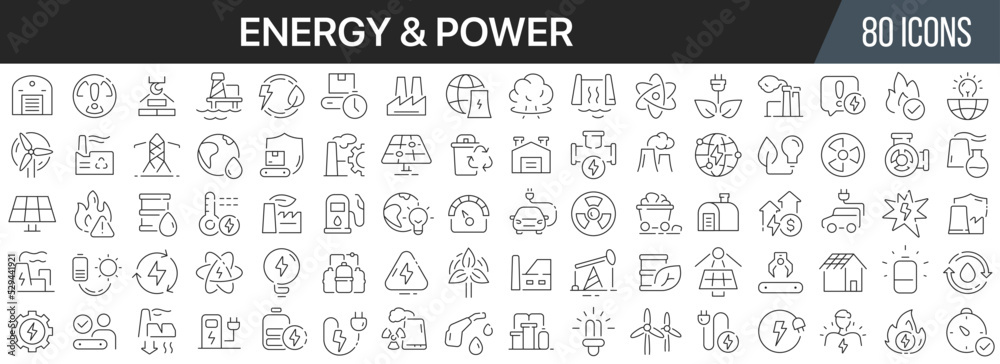 Energy and power line icons collection. Big UI icon set in a flat ...