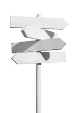 Blank White Signpost With Four Planks In Opposite Way. Mock Up, Template