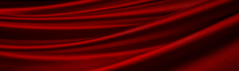 Wall Mural - Red silk satin. Curtain. Luxury background for design. Shiny fabric. Wavy folds. Christmas, Valentine, Valentine's day, anniversary, awarding, festive. Web banner. Wide. Panoramic. Website header.
