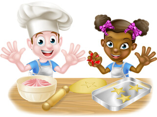 Canvas Print - Cartoon Children Bakers Cooking