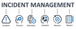 Incident Management icon - vector illustration . Incident, management, process, detection, analysis, restore, report , infographic, template, presentation, concept, banner, pictogram, icon set, icons.