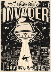 Space invader monochrome vintage poster