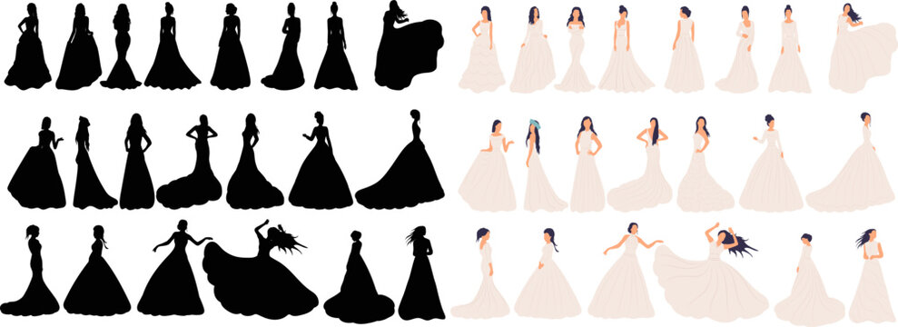 bride collection in flat style isolated, vector