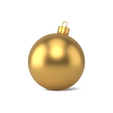 Round Golden Christmas Baubles Realistic. Yellow Ornament With Festive Realistic Glass