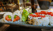 closeup on a dish of sushi