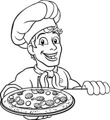 Wall Mural - Pizza Chef Cartoon