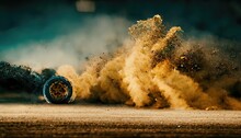 Raster Illustration Of Motocross, Off Road And So On. Isolated Tire Tracks, Wheels And Tires From Cars And Motorcycles, Motorcycle Racing, Drag Racing, Drift, Rally. 3D Rendering 