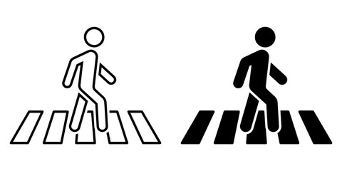 Poster - ofvs119 OutlineFilledVectorSign ofvs - person walking - zebra crossing vector icon . isolated transparent . human silhouette - people walk . black outline and filled version . AI 10 / EPS 10 . g11455