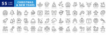 Christmas Line Web 55 Icons Set On White Background
