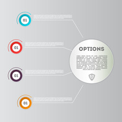Business infographics concept set vector illustration. Data visualization, step process chart, development stage, option information, diagram elements. Colorful infographics for business presentation
