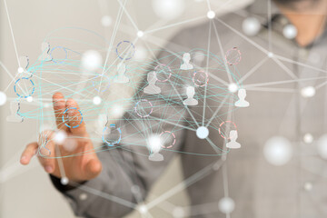 Abstract network of physical devices on the Internet using a network connection with statistics numbers 3d illustration