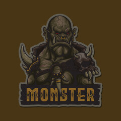 orc evil monster barbarian predator gladiator warrior esport mascot vector logo illustration